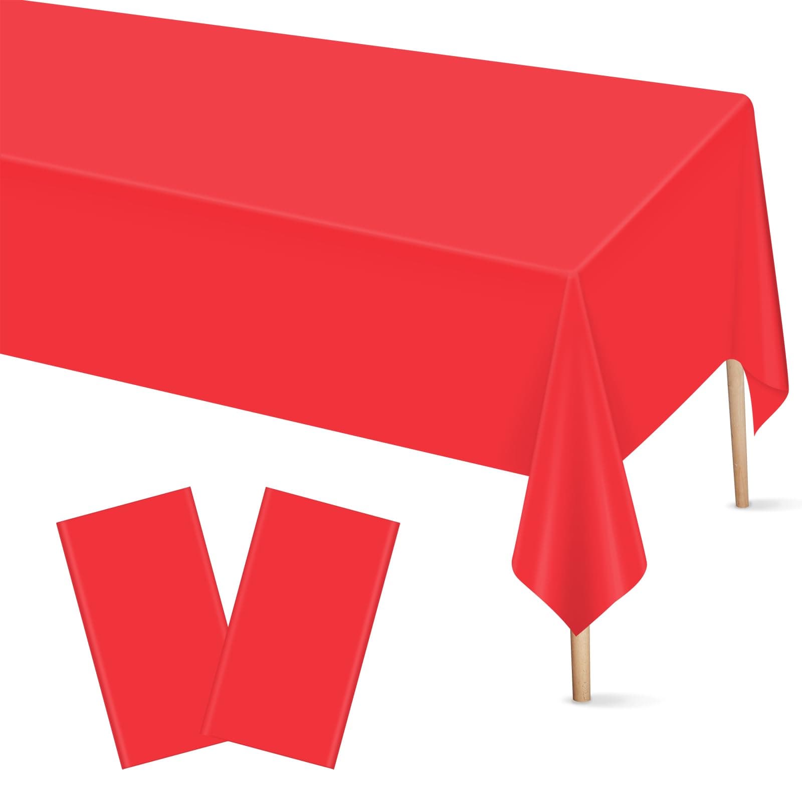 Mulbozy 2 Pcs Red Plastic Tablecloth for Rectangle Table, 54 × 108 inches Disposable Red Party Table Covers for Birthday, Anniversary, Wedding, Fine Dining, Graduation Party Decoration…