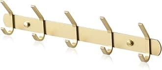 Stainless Steel Coat Hooks - Wall Mounted Modern Metal Heavy Duty Coat Rack Row Hooks - Self Adhesive Hanger Towel Robe Clothes Hat Hook - Bathroom Bedrooms (Gold, 5 Hooks)