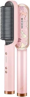 KSKIN Hair Straightener Comb Hair Curler Anti Scald Hair Straightener Brush KD380,Pink