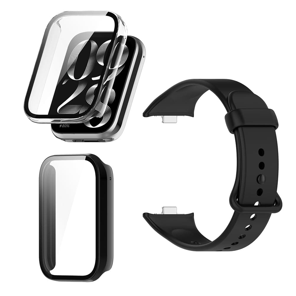 Compatible for Xiaomi Smart Band 9 Pro Screen Protector Case and Soft Silicone Smartwatch Strap ,HD PC Full Coverage Protective Case (Pack of 2+1)(Not Xiaomi Smart Band 8 Pro