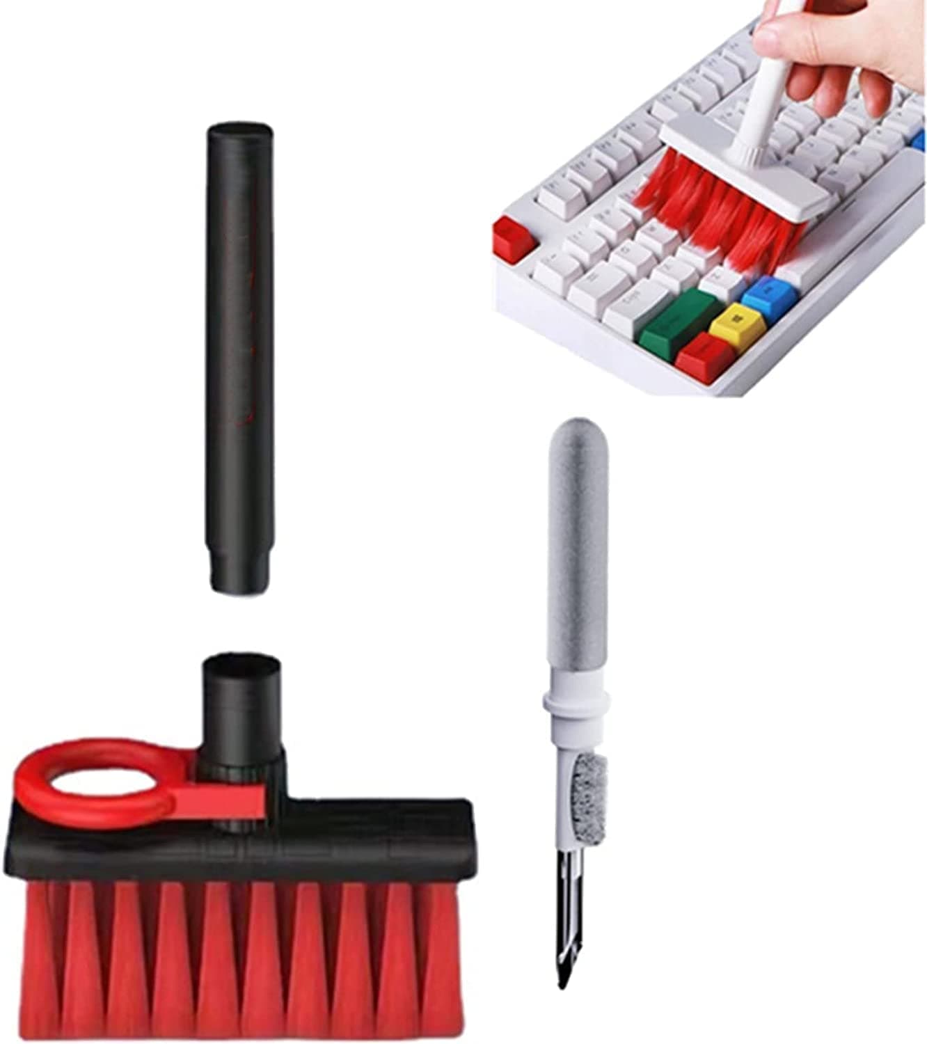 5-in-1 Cleaning Soft Brush Keyboard Cleaner, Multi-Function Computer Tools Kit Corner Gap Duster Key-Cap Puller for Bluetooth Earphones, Laptop Air-pods & Pro Camera Lens (Random Colour)