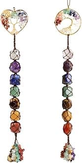 2 Pieces of 7 Chakras Healing Crystals and Tree of Life Wall Hanger Tumbled Gemstones Meditation Hanging Ornament Christmas Tree Memorial Hanging Pendant Xmas Gift (Style 4)