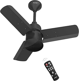 Polycab Silencio Mini 600mm 5-Star BLDC, Remote Ceiling fan for home | 55% Energy Saving, 100% Copper, High Speed, 25 Speed Setting, Reversable & Timer | 4-yr Warranty【Matt Black】