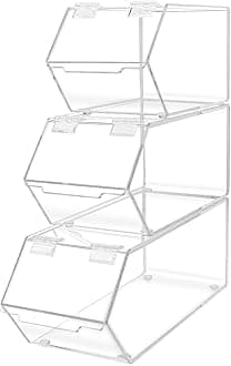Marketing Holders Stackable Candy Bins 3 Piece Small Medium and Large Storage Caddys with Hinged Lid for Ice Cream Toppings Candies Nuts Granola Cereal and Wrapped Snacks Clear Acrylic