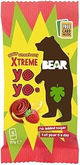 BEAR Super Sour Strawberry & Apple Yoyos - Dried Fruit Rolls - Healthy - Vegan - 20g (18 packs)