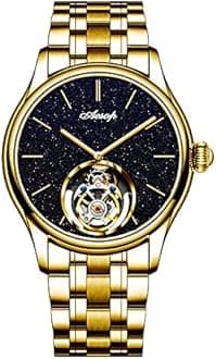 Aesop Classic Tourbillon Men Watch Sand Stone Dial Mechanical Tourbillon Movement Manual Analog Wristwatches Sapphire Waterproof Dress Business Watch for Men with Leather Strap 7050