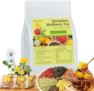 Dandelion Wolfberry Tea, 12 Pcs Natural Kidney & Liver Detox Tea, 8 Chinese Herbal Ingredients Blend, Dandelion Wolfberry Organic, Cassia seed, Chrysanthemum, Honeysuckle (144g,12gx12 packs)