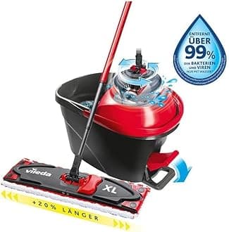 – Ultramax XL Turbo 2-in-1 floor mop complete set, extra wide mop with handle, microfiber cover and bucket with power spinner, for all hard floors, wiper plate 42 cm, handle length 75-130 cm