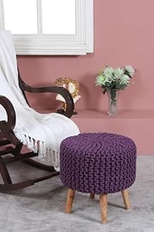 Sitting Solutions for Home - Wooden Frame Round Ottomans | Ottoman for Living Room | Bedroom, Study & Makeup Table | 16x16x18 Inch (Purple)