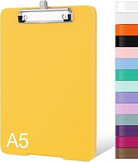 Piasoenc Small Clipboard with Storage, A5 Organization Box with Pen Holder, Plastic Clipboard with Low Profile Clip for Nurses, Teachers, Yellow