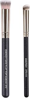 ENERGY Kabuki Brushes Set - Mini Flat Top Kabuki Brush and Slant Concealer Brush Under Eye for Eyebrows Eyeshadow Brushes for Liquid Cream Powder Blending,Stippling,Highlighter and Nose Contour