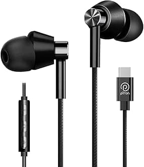 pTron Boom Play X1 In Ear Type C Wired Headphones With Mic, 13Mm Driver For Immersive Audio, 1.2M Fish Scale Style Tangle-Free Cable, In-Line Control, Metal Buds, Snug-Fit & Wide Compatibility (Black)