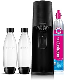 Terra Value Pack Sparkling Water Maker with 2 x 1 L Dishwasher Safe Cast Bottles and 1 x Quick Connect CO2 Cylinder for Making up to 60 L of Sparkling Water, Matt Black