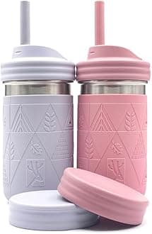 Sponsored Ad – 14oz Stainless Steel Kids + Toddler Drinking Cups | The Original Mason Jars with Lids + Sleeves + Straws | Smoothie Cups | Spill Resistant | Dishwasher Safe | 2 Pack