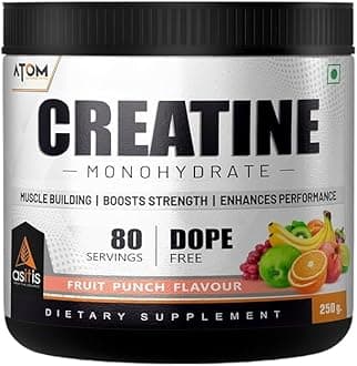AS-IT-IS ATOM Creatine Monohydrate 250g, Fruit Punch, Dope Free, Enhances Performance, Promotes Muscle gains