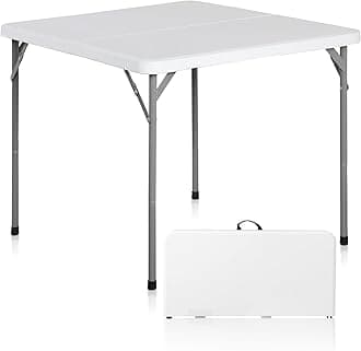 SUPER DEAL 3 Foot Square Folding Card Table, Indoor Outdoor Portable Plastic Heavy Duty Fold-in-Half Puzzles Camping Picnic Party Table with Carrying Handle, White