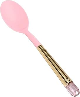 Paris HiltonSolid Spoon with Pink Jewel Shaped Handle, Heat-Resistant up to 400°F, Dishwasher Safe Kitchen Tools and Utensil, Pink and Gold