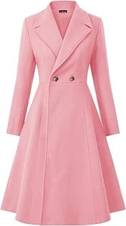 Women's Pea Coat Double Breasted A Line Long Trench Coat Winter Dress Coat with Pockets
