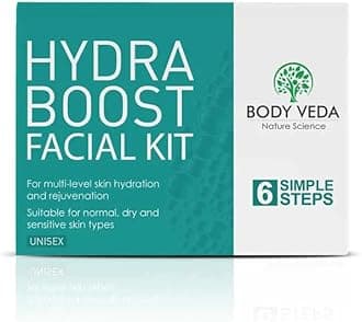 BODY VEDA Hydra Boost Facial Kit for Men & Women | Anti-Ageing and Skin Whitening | Suitable for All Skin Types – Cleansing, Fairness, Moisturization & Nourishment – 55 GM