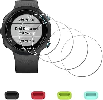 [4+4 Pack] Screen Protector for Garmin Swim 2 Swimming smartwatch with Silicone Anti-dust Plugs, 9H Tempered Glass Protection Kit in Reusable Storage Case, Anti-Scratch,Bubble-Free,Easy Installation