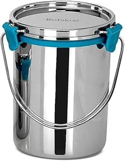 Stainless Steel Akhand - Jointless Milk Can/Oil Can/Milk Barni/Oil Pot with Lid,100% LeakProof BIS Certified, Jindal Seal & Made In India Sea Green (Barni 1500ml, Sea Green)