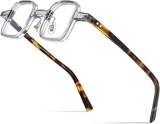 HEPIDEM Acetate Glasses Frame Men,Left Square Right Round Vintage Retro Optical Eyeglasses