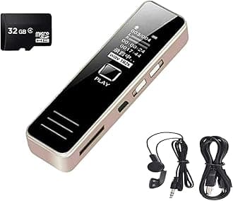 DDLC Mini Digital Professional Voice Recorder with 32GB SD Card, Voice Activated, Built in Speaker, Professional Audio MP3 Player Microphone Sound Recording (LCD Display with 32GB SD Card)