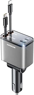 [2024 Upgraded] 4 in 1 Retractable Car Charger, SUPERONE Smaller Fast Car Phone Charger 69W with Cord, USB C and iPhone Car Charger Adapter, Compatible iPhone 15/15 Pro Max/14/13/12/11, Sumsung