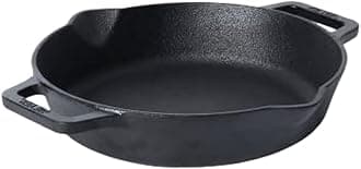 - Pre Seasoned Cast Iron Skillet | Fry Pan | Iron Pan | Cast Iron Cookware| Cast Iron Frying Pan with 2 Side Handles | Gas and Induction Compatible, 22cm/ 1.3 litres, Black