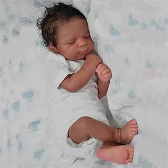 Zero Pam 45 CM Realistic Silicone Full Body Reborn Black Baby Dolls Boy with Curly Hair, 18 Inch African American Sleeping Newborn Boys Doll, Lifelike Soft Full Vinyl Body Brown Baby Doll