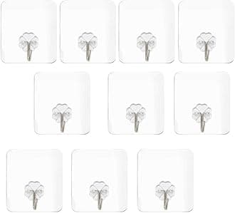 HASTHIP® Hooks for Wall Without Drilling, Waterproof Stick on Adhesive Stronger Plastic Wall Hooks Hangers for Hanging Robe, Coat, Towel, Keys, Bags, Lights, Calendars - Pack of 10, Transparent