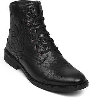 Genuine Leather Formal Black Casual Boots for Men ZA-5200 | High ankle shoes with anti-slip technology and memory cushion insole | Lace-up boots for formal and casual footwear