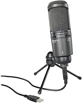 AT2020USB+ Cardioid Condenser USB Microphone, High-Output Internal Headphone, Mix Control, A/D Converter With 16 bit, Black | AT2020USB+