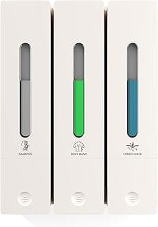 AeakeyShampoo and Conditioner Dispenser - Wall-Mounted 3-Chamber Shower Soap Dispenser, No-Drill, 1200ML Capacity, for Bathroom & Hotel (White)