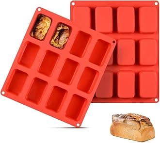 CAKETIME Silicone Mini Loaf pan, Mini Bread Pan Brownie Pan, 12 Cavities Nonstick Food Grade for Baking Mini Bread, Brownie, Cornbread, Cheesecake and Chocolate (2 Pack)