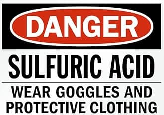 Danger sulfuric acid wear goggles and protective clothing signage, PVC Waterproof sticker