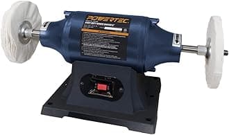 POWERTEC 6-Inch Bench Buffer Jewelry Polisher - Includes 2PCs 80Ply Thic Buffing Wheels | Ideal Benchtop Buffing Machine for Polishing Metal, Jewelry, Knives, Wood, Jade, and Plastic (BF601)