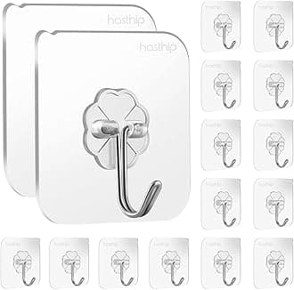 HASTHIP 15 Pack Hooks for Wall Without Drilling, Waterproof Stick on Adhesive Stronger Plastic Wall Hooks Hangers for Hanging Robe