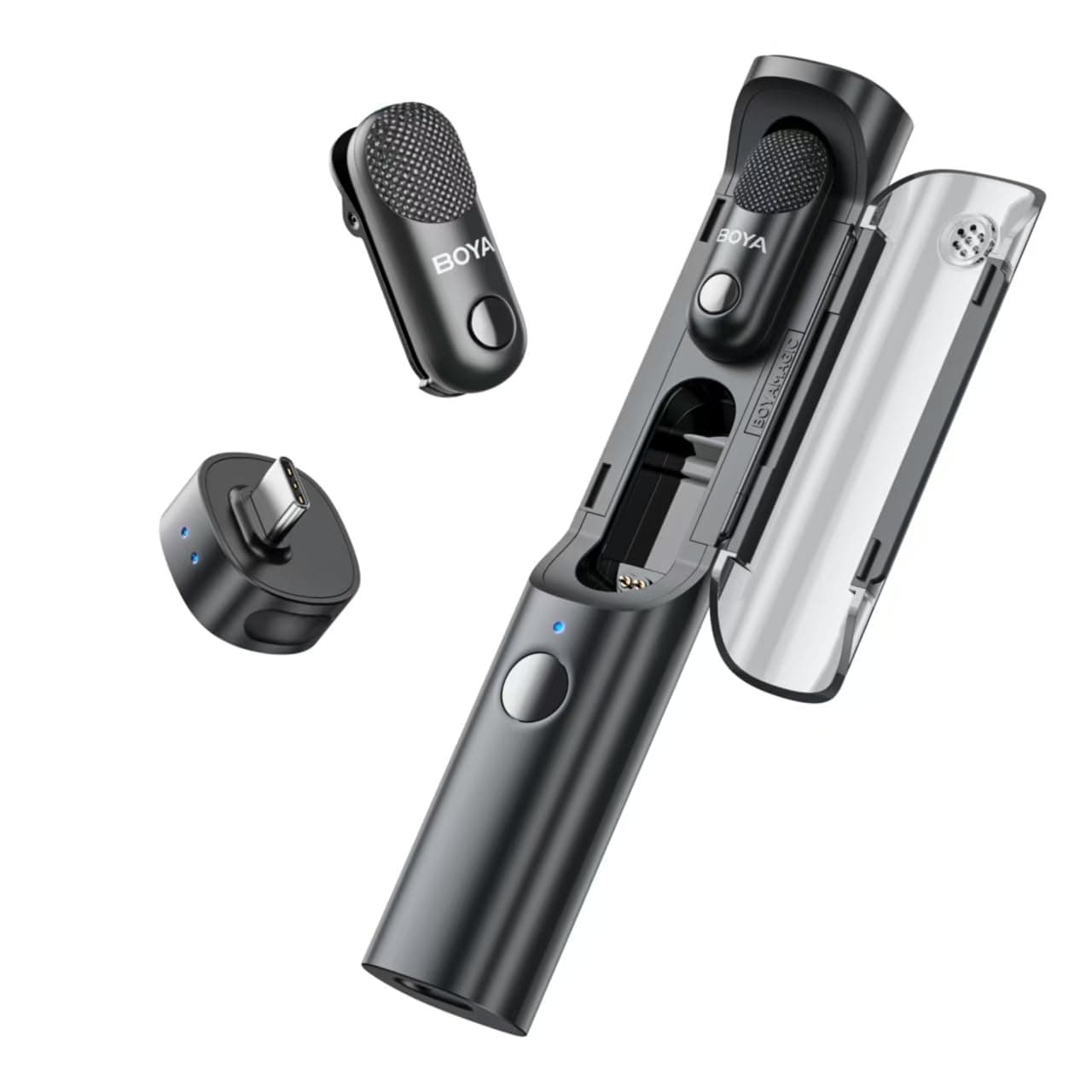 Magic Wireless Mini Microphones for iPhone 15-16/Android, 4 Form-in-1 Mic, 7g Lightweight, AI Noise Reduction, 48kHz/24bit, APP Control, 328ft Range, Microphone for Recording (Stand not included)