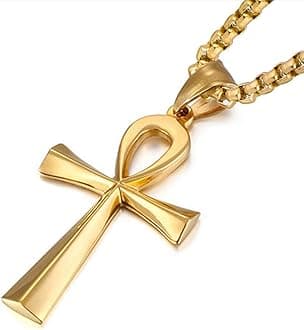 YL Men's Cross Necklace 316L Stainless Steel Jesus Ankh Pendant Rolo Chain Jewelry