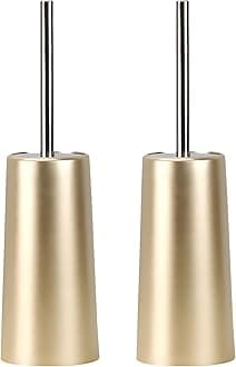 Topsky Toilet Brush with Holder, 2 Pack Compact Toilet Bowl Cleaner Brush and Holder with Stainless Steel Handle, Toilet Bowl Brush for Bathroom Storage (Gold)