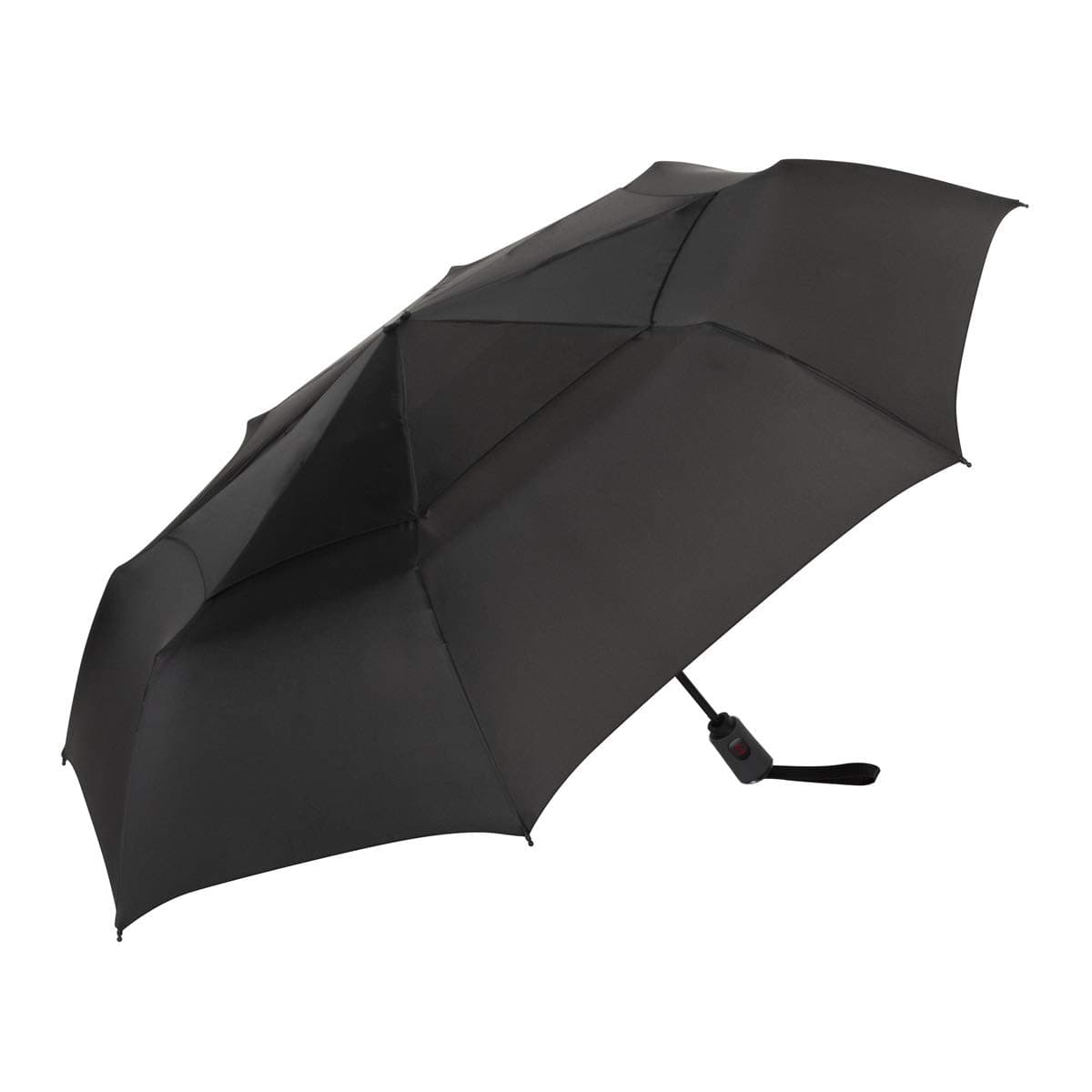 Vortex Compact Folding Travel Umbrella – Push-Button Open & Close, Vented Double Canopy, Protects from Rain, Sun, & Wind
