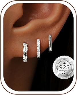 14K Gold Plated Huggie Hoop Earrings for Women, Small Sterling Silver Earring Set Hypoallergenic Cartilage Helix Stacks, Mini Dainty Cute Trendy Birthstone Jewelry Gift for Multiple Piercings