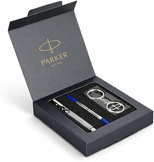 Gift Set | Vector Special Edition Chrome Trim Roller Ball Pen with Parker Keychain | Ideal for Gifting | Elegant Gift for Any Occasion