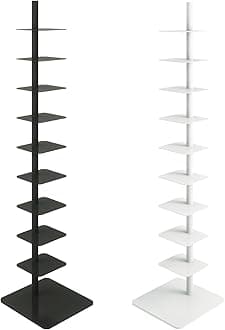 9-Tier Metal Spine Bookshelf - Vertical Tower for Booksfor Small Spaces, Multipurpose Corner Bookshelf, Tall & Narrow Ladder Bookcase, Ideal Book Display for Home or Office (Black)