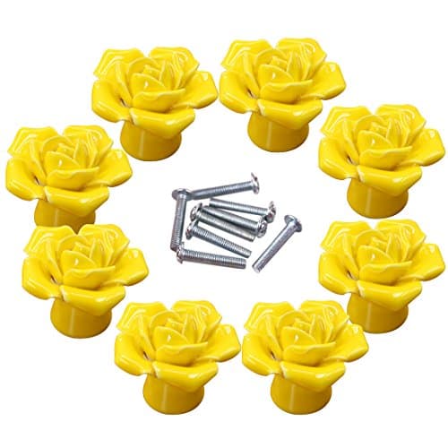 Knobs, WOLFBUSH 8Pcs Elegant Yellow Rose Pulls Flower Ceramic Cabinet Knobs Cupboard Drawer Pull Handles