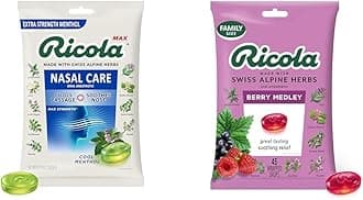 Ricola Max Cool Menthol Nasal Care Large Bag | Cough Suppressant Drops | Dual Action Liquid Center - 34 Count Berry Medley Throat Drops, 45 Count