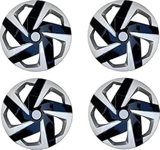 Car Wheel Cover Wheel Cap with Rings Magnite Design Sporty Looks Black & Silver Color Universal Model Car Wheel Size 14 Inch Press Fitting Rims Set of 4 Pieces