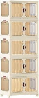 MOMENT 5 Layer Storage Cabinet with Doors, Stackable Plastic Storage Bins with Lid and Wheels, Durable and Spacious Multi-Purpose Cabinet for Home, Office, or Kitchen (White, 53x32x144cm)