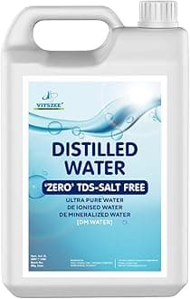 VITSZEE Ultra pure Distilled Water 5L / DM WATER H2O Pure Di-Ionised Water For multipurpose uses Battery/Inverter, Autoclaving,Reagent water,Lab and Scientific Products (5 Litre)